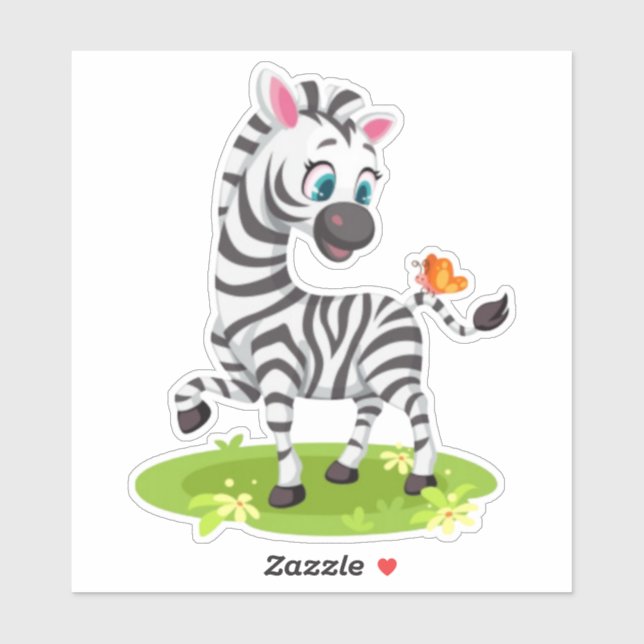 Baby Zebra Zeichnend Spielen mit Schmetterling-239 Aufkleber (Blatt)