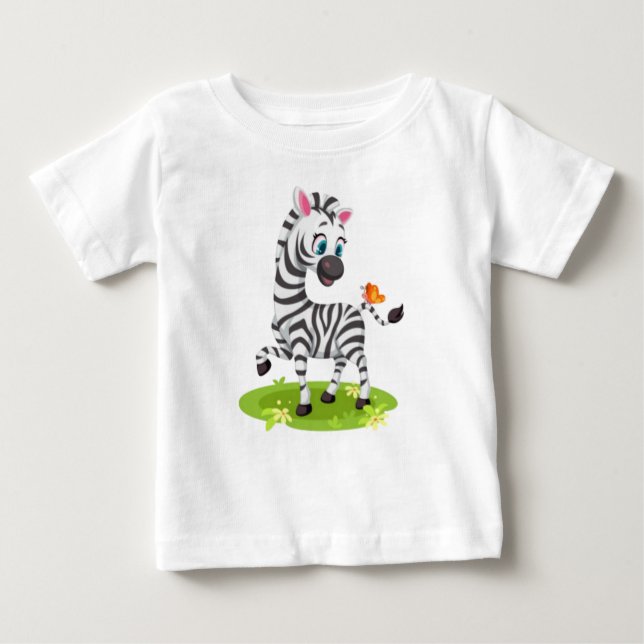 Baby Zebra Zeichnend Spielen mit Schmetterling-239 Baby T-shirt (Vorderseite)