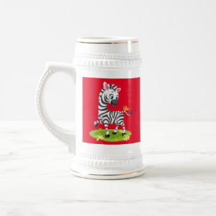 Baby Zebra Zeichnend Spielen mit Schmetterling-239 Bierglas