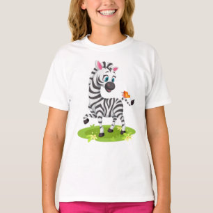 Baby Zebra Zeichnend Spielen mit Schmetterling-239 T-Shirt