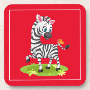 Baby-Zebra-Zeichnung spielt mit Schmetterling Getränkeuntersetzer