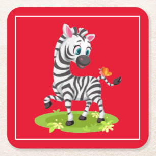 Baby-Zebra-Zeichnung spielt mit Schmetterling Rechteckiger Pappuntersetzer