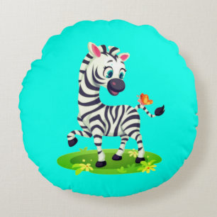 Baby-Zebra-Zeichnung spielt mit Schmetterling Rundes Kissen