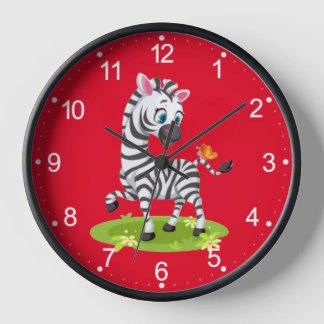Baby-Zebra-Zeichnung spielt mit Schmetterling Uhr