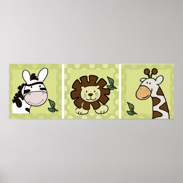 Baby Zoo Animals Giraffe Zebra Lion Set 3 Poster (Vorne)