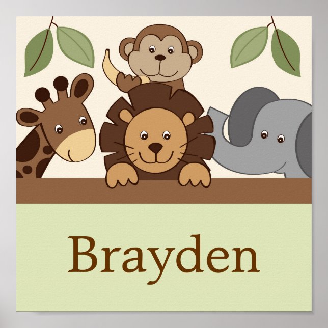 Baby Zoo Jungle Personalisierter Name Poster (Vorne)