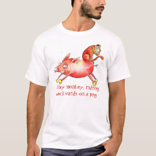 Babyaffe, rückwärts fahrend auf ein Schwein T-Shirt