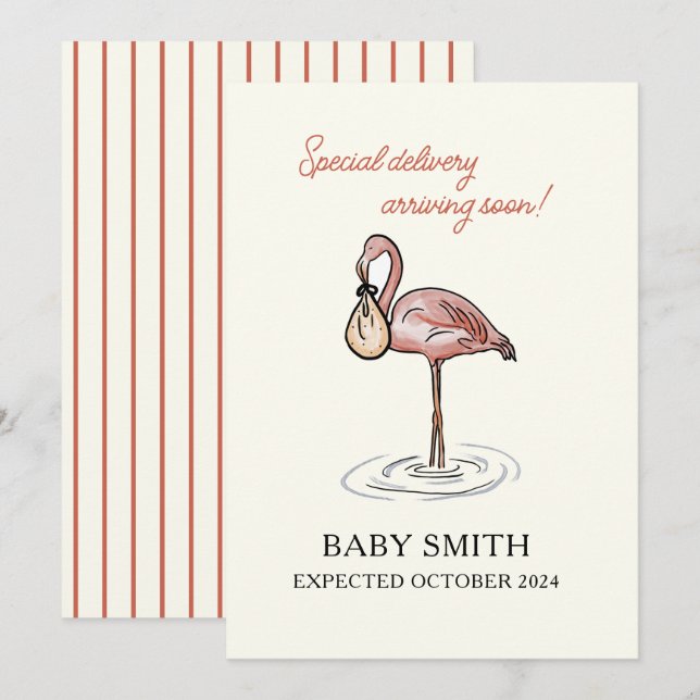 Babyankündigung mit Aquarellbramingo Einladung (Vorne/Hinten)