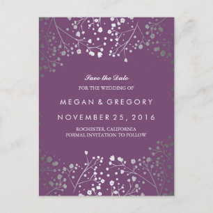 Babyatemsilber und Amethyst Save the Date Ankündigungspostkarte