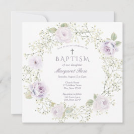 Babyatmung und Lila Rose Girl Baptisse Einladung