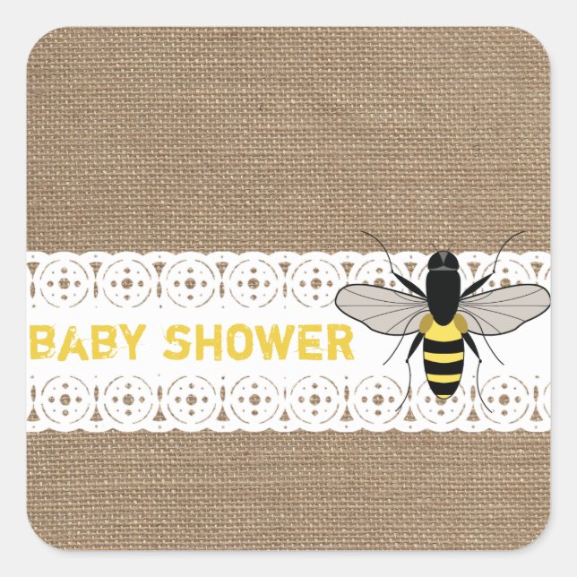 Babyaufkleber für Burlap Inspiriert Honey Bee Quadratischer Aufkleber (Vorderseite)