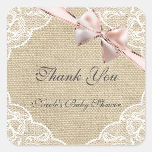 Babyaufkleber für Burlap- und Pink-Bow Quadratischer Aufkleber