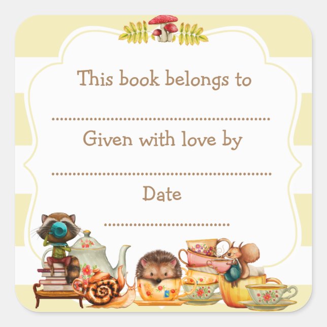 Babyaufkleber für Herbst-Woodland-Buchzeichen Quadratischer Aufkleber (Vorderseite)