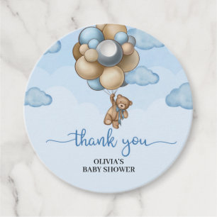 Babybär blaubraune Ballons Babydusche Geschenkanhänger