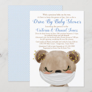 Babybär mit Maske Drive By Baby Shower Einladung