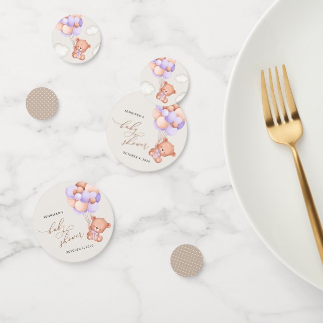 Babybär, Niedlicher Bär, Lila Balloons, Babydusche Konfetti (Gruppe)