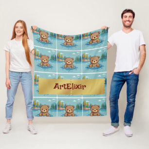 Babybär schwimmt in einem Teichdruck Fleecedecke