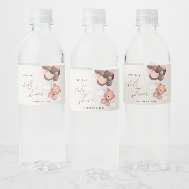 Babybär, Teddybär, Braunbälle, Babydusche Wasserflaschenetikett (Flaschen)