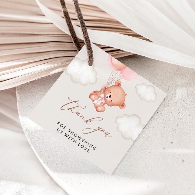 Babybär, Teddybär, rosa Balloons, Babydusche Geschenkanhänger (Von Creator hochgeladen)