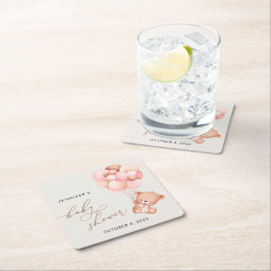 Babybär, Teddybär, rosa Balloons, Babydusche Rechteckiger Pappuntersetzer