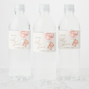 Babybär, Teddybär, rosa Balloons, Babydusche Wasserflaschenetikett