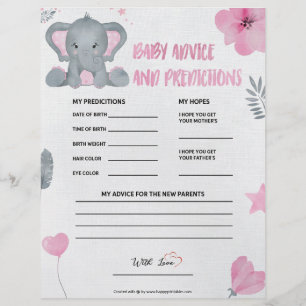 Babyberatung und -vorhersage [Baby Elephant [Rosa] Briefbogen