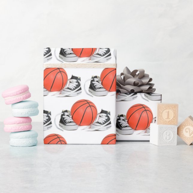 Babybettchen mit Basketball Geschenkpapier (Babyparty)