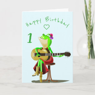 BabyBirthday Card Guitar Player Frog Personalisier Karte