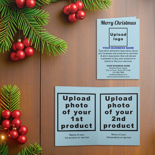 Babyblau | Christmas | Business | Gefaltet Feiertagskarte (Light blue folded holiday card for Christmas with your business brand and products or services)