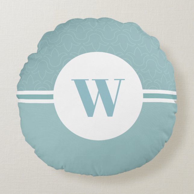 Babyblau-moderne Streifen kundenspezifisches Monog Rundes Kissen (Vorderseite)
