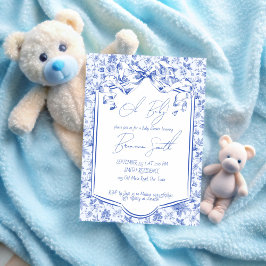 Babyblau-Toile-de-jouy-Sketch Babydusche Einladung