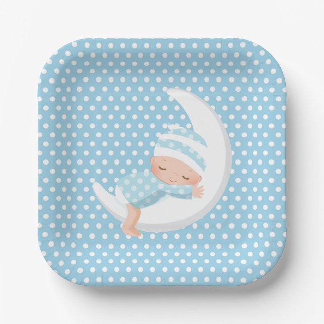 Babyblau über der Mondplatte Pappteller (Vorderseite)