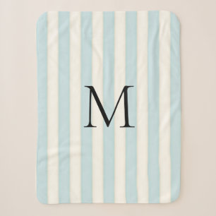 Babyblau und Antiquweiß gestreift monogrammiert Sherpadecke