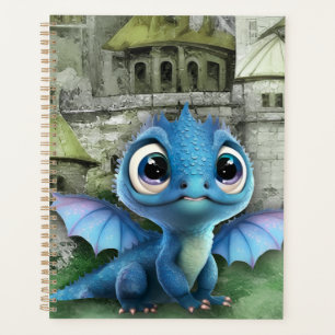 Babyblauer Drache und Fantasy-Mittelalterburg Planer