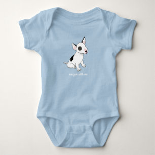 Babyblaues Bodysuit mit weißem Bullterrier-Welpe Baby Strampler