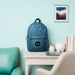 Babyblaues falsches Glitter Funkeln Monogramm Bedruckter Rucksack