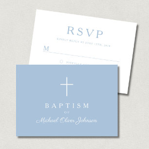 Babyblaues religiöses Kreuz Junge Taufe RSVP Karte