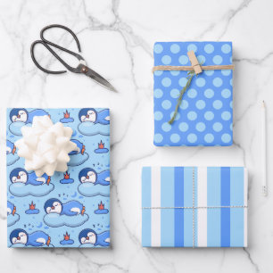 Babyblaues Schlaf-Pinguin-Geschenkpapier-Set Geschenkpapier Set