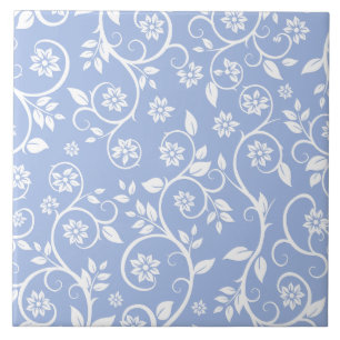 Babyblaues und weißes Blumenmuster  Fliese