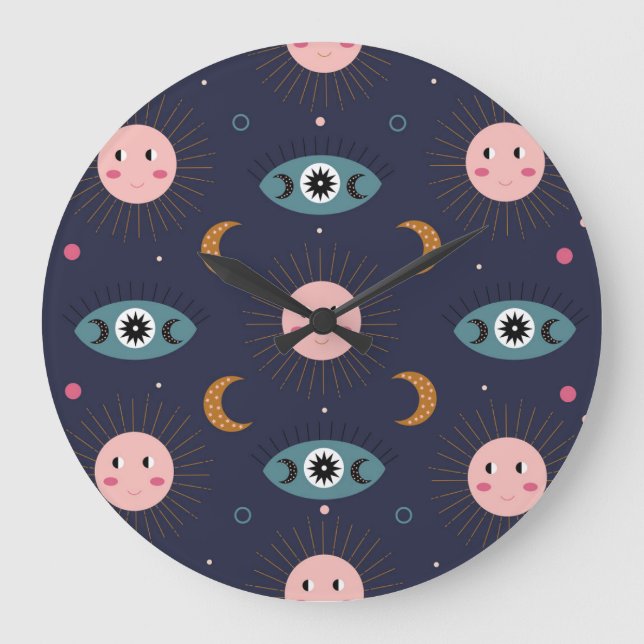 Babyboho, hippie chic Muster. Große Wanduhr (Vorderseite)