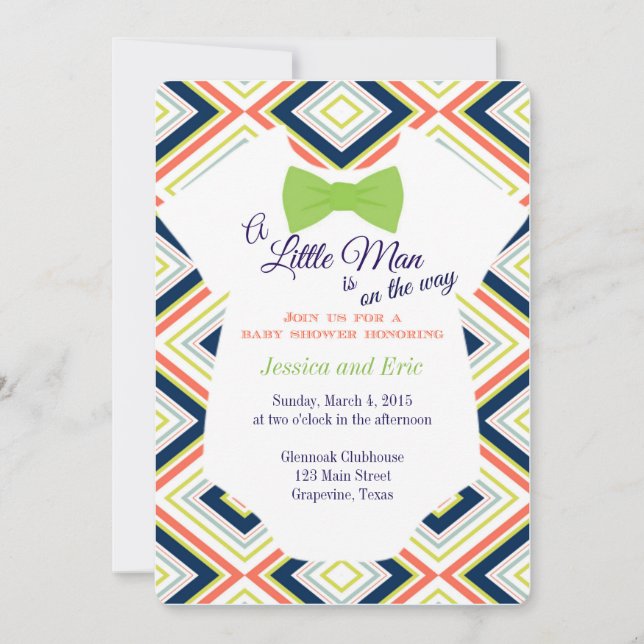 Babybow-Krawatte Onsie mit farbvollem Design Einladung (Vorderseite)