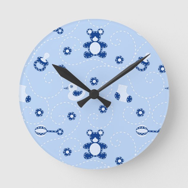 Babyboy Quilt Pattern Runde Wanduhr (Vorderseite)