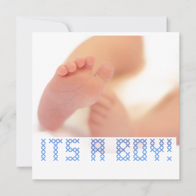 Babyboys-Feet Cross-Stitch-Geburtsankündigung Karte (Vorderseite)