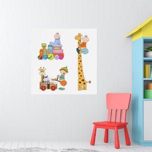 Babyboys mit Kinderzimmer-Train Giraffe und Wagon Poster