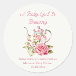 Babybrauen Rosa Blumentee Party Babydusche Runder Aufkleber