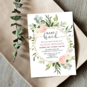 Babybrunch Rosa goldgrüne Mädchen Dusche Einladung