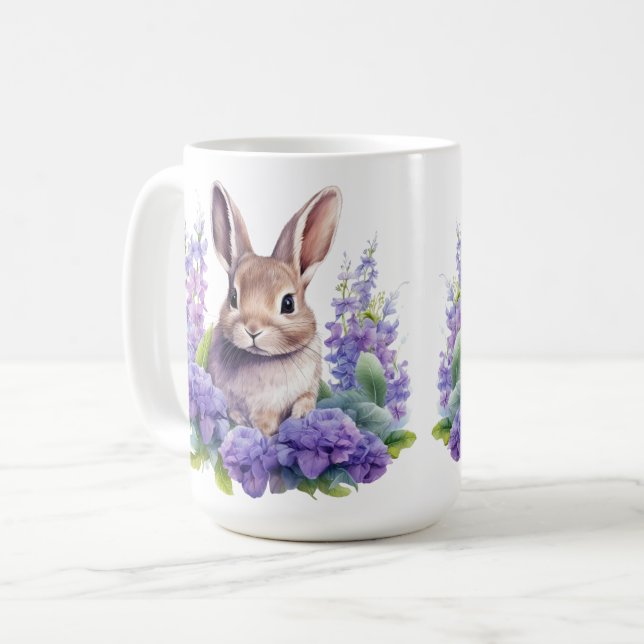 Babybunny mit violetten Blumen 15 oz Tasse (Vorderseite Links)