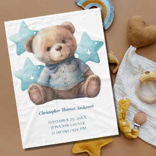 Babydecke Geburtsstatistik Babybär Blau Jungen Ges Fleecedecke