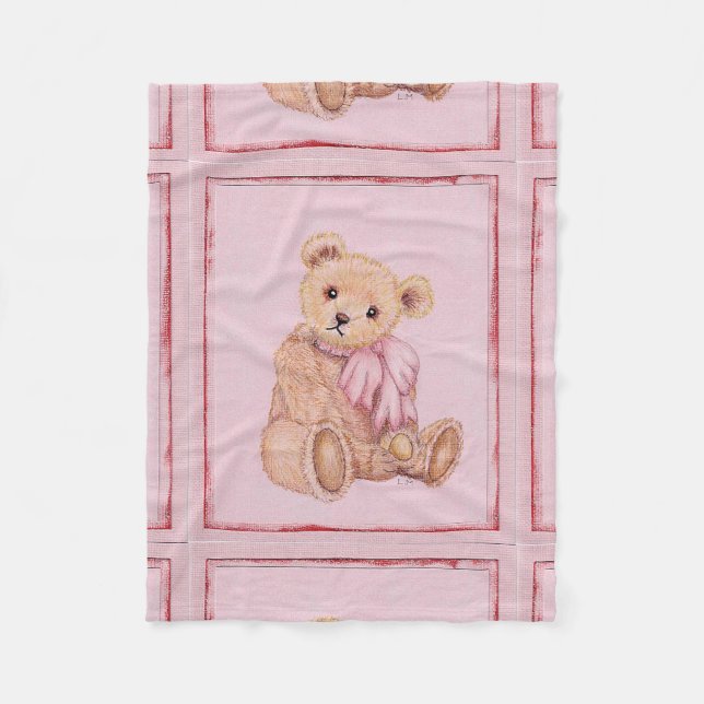 Babydecke, Teddybär, Rosa Fleecedecke (Vorderseite)