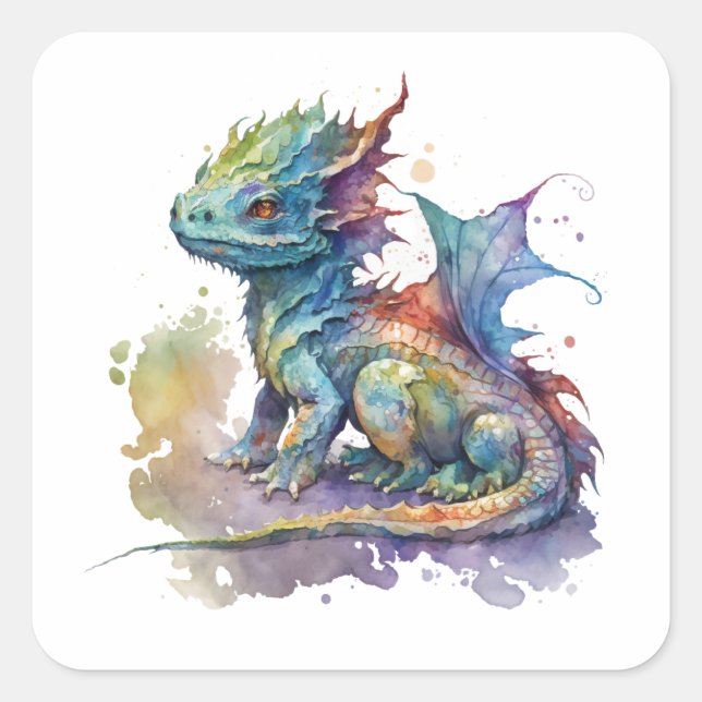 Babydrache mit Wasserfarbe, knallscharfe Aufkleber (Vorderseite)